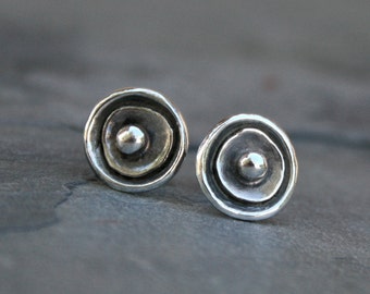 Sea Anemone Sterling Silver Earrings, Hand made Stud Earrings, Sterling Silver Post and Earring Back
