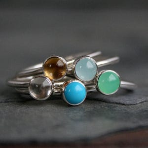Birthstone Stacking Ring - Sterling Silver, Smooth Round Gems