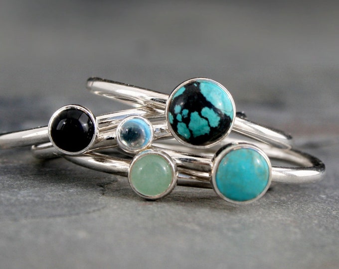World Traveler Turquoise Stacking Rings, Set of 5 Sterling Silver Rings ...