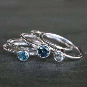 Blue Topaz Stacking Rings, Set of 5 Sterling Silver Faceted Gemstone ...