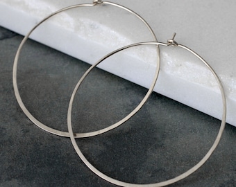 Large Sterling Silver Hoops - 2” Classic Large Hoops - Sterling Silver Hoops - Two Inches Across - Sterling Silver Circle Round Hoops