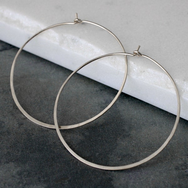 Large Sterling Silver Hoops - 2” Classic Large Hoops - Sterling Silver Hoops - Two Inches Across - Sterling Silver Circle Round Hoops