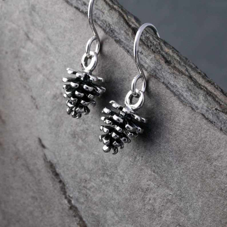 Pine Cone Sterling Silver Earrings, Bontanical Pine Tree Forest, Pacific Northwest Jewelry Earrings, Pinecone Earrings image 3