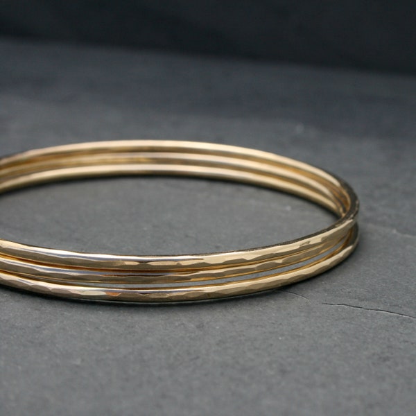 Three 14k Gold Filled Bangles, Set of 3 Thick Stacking Bracelets, High Karat Gold Fill Bangles, Set of Three Stackable Bracelets