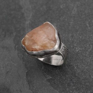 Raw New Mexico Chalcedony Quartz Ring, Rough Nugget Ring, Sterling Silver Ring, Raw Rough Organic Gem, Textured Ring Band, One of a Kind