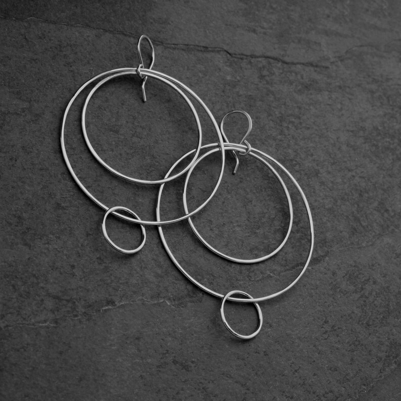 Sterling Silver Hoop Earrings, Multi Circle Dangle Earrings, Lightweight Lovely Movement, Beautiful 925 Solid Sterling Silver Artisan Hoops image 2