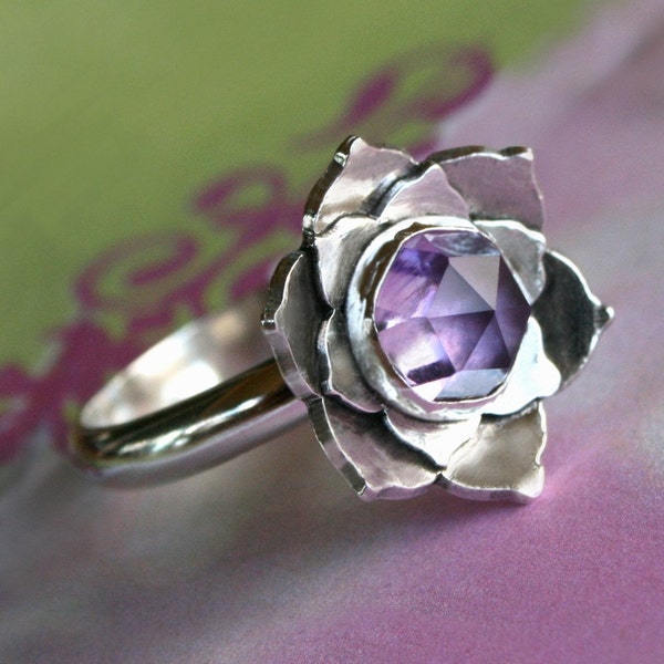 Lotus Amethyst Sterling Silver Cocktail Ring
