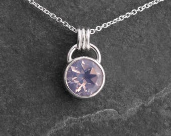 Faceted Lavender Moon Quartz Pendant: Sterling Silver Minimalist Necklace