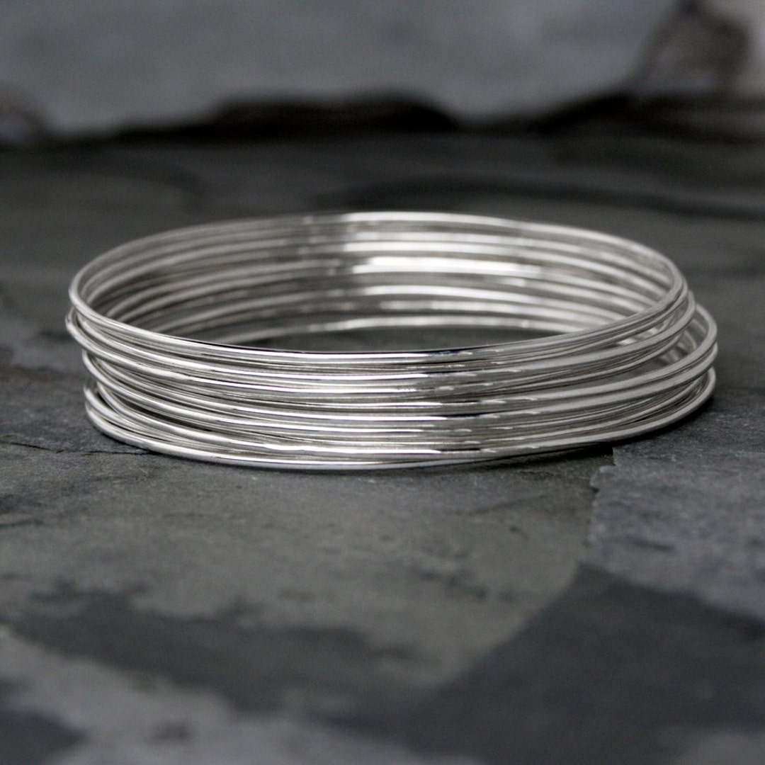 12 Skinny Sterling Silver Bangles, Set of Twelve Stacking Bracelet ...