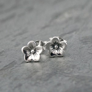 Cherry Blossom Sterling Silver Stud Earrings, 6mm Flower Studs, Sterling Silver Post Earrings, Floral Botanical Earrings