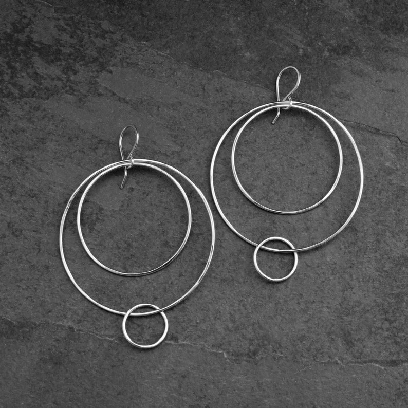 Sterling Silver Hoop Earrings, Multi Circle Dangle Earrings, Lightweight Lovely Movement, Beautiful 925 Solid Sterling Silver Artisan Hoops image 3