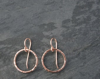 Rose Gold Filled Hoop Earrings, Extra Small Little Round Eternity Hoops, 14k Rose Gold Fill Minimalist Dangle Hammered XS Circles