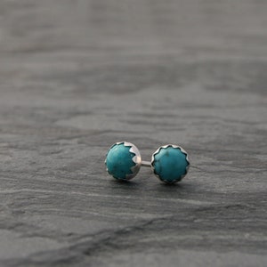 Turquoise Sterling Silver Stud Earrings, Natural Turquoise Gemstone Earrings, 6mm Round Cabochon, You Choose the of Pair of Post Earrings image 8