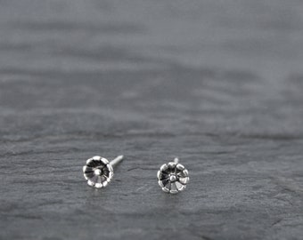 Tiny Flower Sterling Silver Stud Earrings, 4mm Teeny Tiny Floral Studs, Sterling Silver Post Earrings