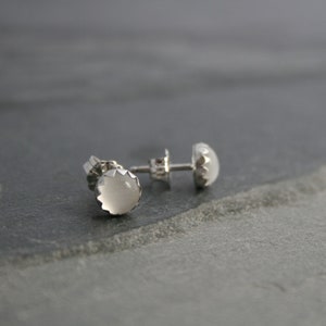 Moonstone Stud Earrings, Sterling Silver Studs, Natural Luminous Gemstones, White Moonstone Earrings image 2