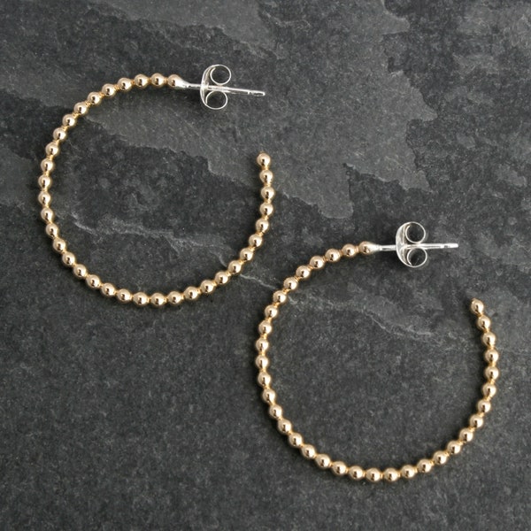 14k Gold Fill Hoop Earrings, Gold Dot Earrings Available in 3 Sizes, High Quality 14k Yellow Gold Fill w/Solid Sterling Silver Post & Backs