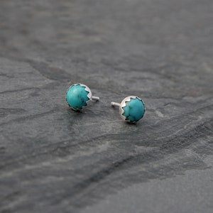 Turquoise Sterling Silver Stud Earrings, Natural Turquoise Gemstone Earrings, 6mm Round Cabochon, You Choose the of Pair of Post Earrings image 9