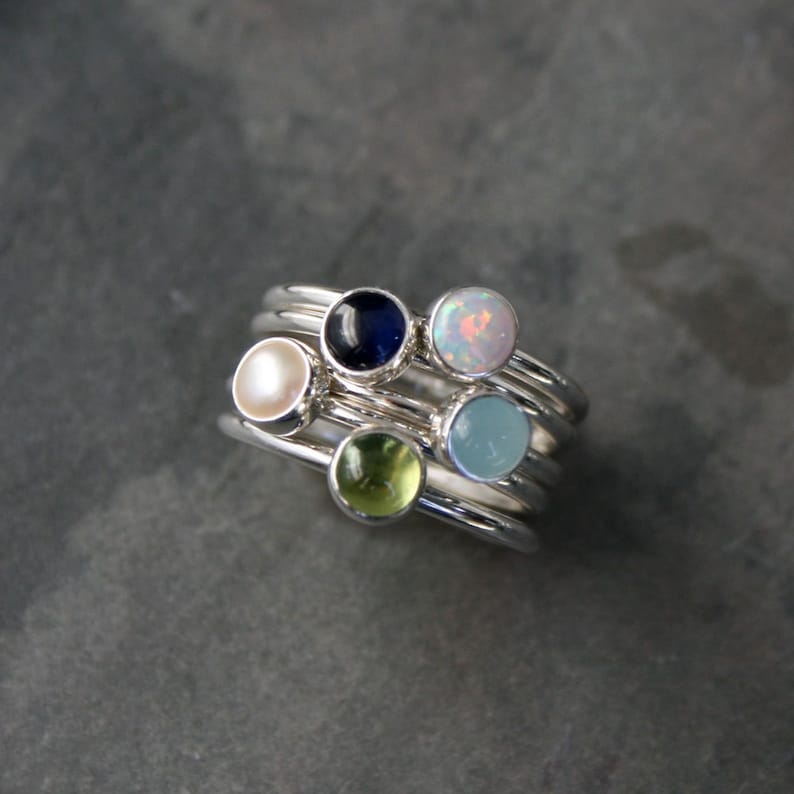 5mm Birthstone Stackable Ring, Sterling Silver Gemstone Stacking Rings, Cabochon Custom Personalized Gift, Create Your Own Set, Singles image 3