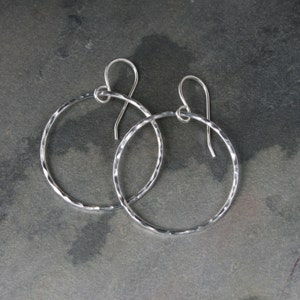 Small Eternity Hoop Earrings, Sterling Silver Hoops, Hammered Round Dangle Hoops image 3