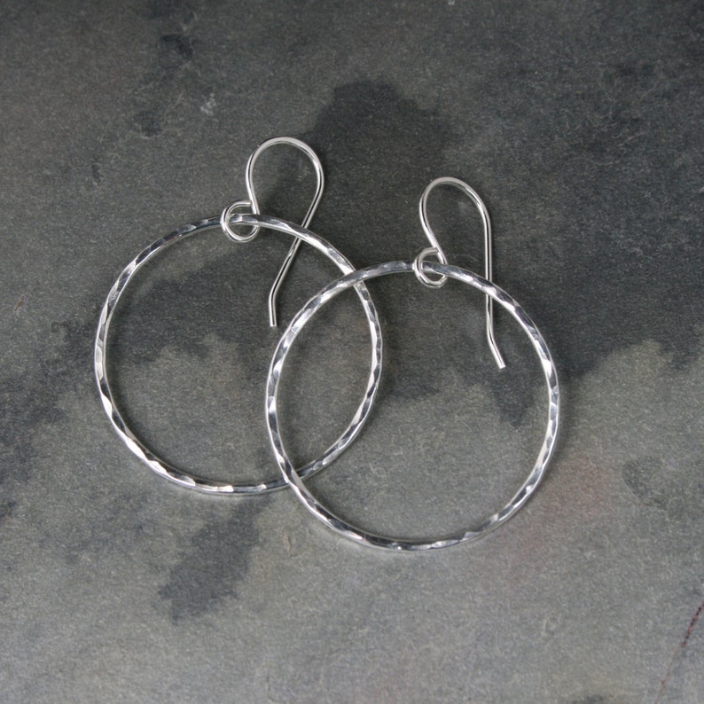 Small Eternity Hoop Earrings, Sterling Silver Hoops, Hammered Round Dangle Hoops image 3