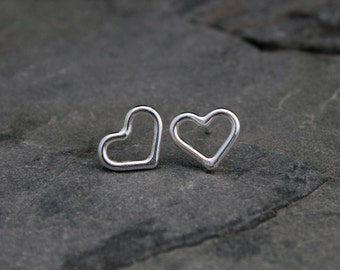 Little Heart Earrings, Sterling Silver Stud Post Earrings, Open Heart Love, Artisan Handmade Earrings
