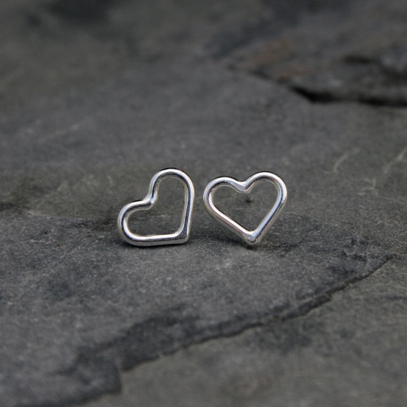 Little Heart Earrings, Sterling Silver Stud Post Earrings, Open Heart Love, Artisan Handmade Earrings image 1