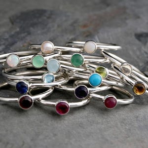 Sterling Silver Birthstone Ring - 4mm Stackable Gemstone Band