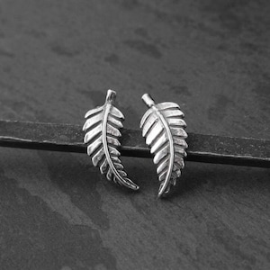 Leaf Stud Sterling Silver Earrings, Little Leaf Feather Earrings, Small Botanical Leaf Post Earrings