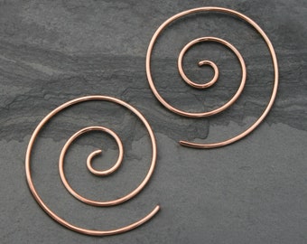 Medium Rose Gold Fill Spiral Earrings, 14k Rose Gold Filled Swirl, Koru Nautilus Symbol, Size Medium 14k Rose Gold Fill Threader Earrings