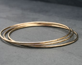 14k Gold Filled Bangles, Set of Three 3 Stacking Bracelets, High Karat Gold Fill Bangles, Set of Three Stackable Bracelets