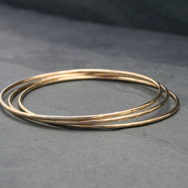 14k Gold Filled Bangles, Set of Three 3 Stacking Bracelets, High Karat Gold Fill Bangles, Set of Three Stackable Bracelets