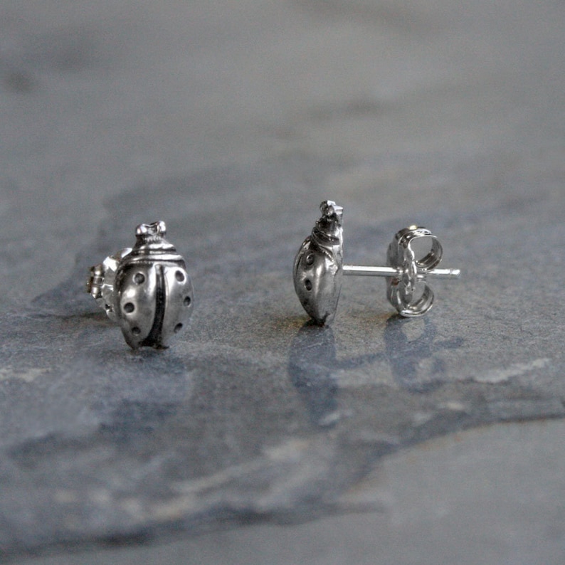 Garden Party Ladybug Bontanical Gardener Jewelry Lucky Love Bug Ladybird Nature Earring Pair Lady Bug Sterling Silver Post Stud Earrings