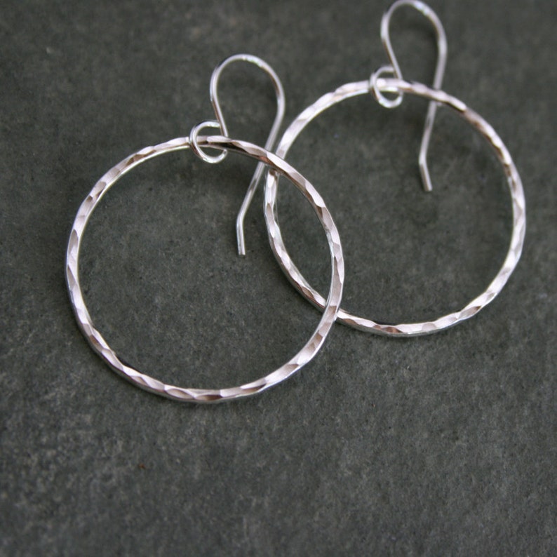 Small Eternity Hoop Earrings, Sterling Silver Hoops, Hammered Round Dangle Hoops image 4