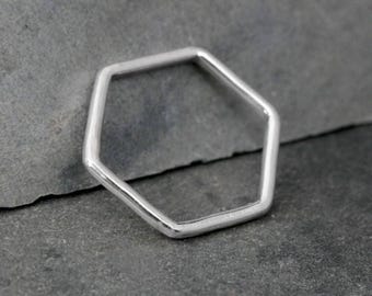 Honeycomb Sterling Silver Ring, Geometric Hexagon (Stackable)