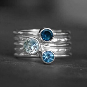 Sterling Silver Stacking Rings: Topaz Gemstone Set