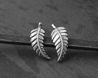 Leaf Stud Sterling Silver Earrings, Little Leaf Feather Earrings, Small Botanical Leaf Post Earrings