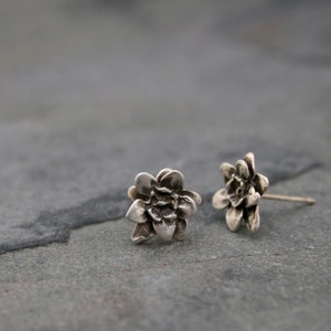 Lotus Flower Earrings, Sterling Silver Stud Earrings, Floral Botanical Post Earrings, Dimensional Lotus Blossom Studs image 3