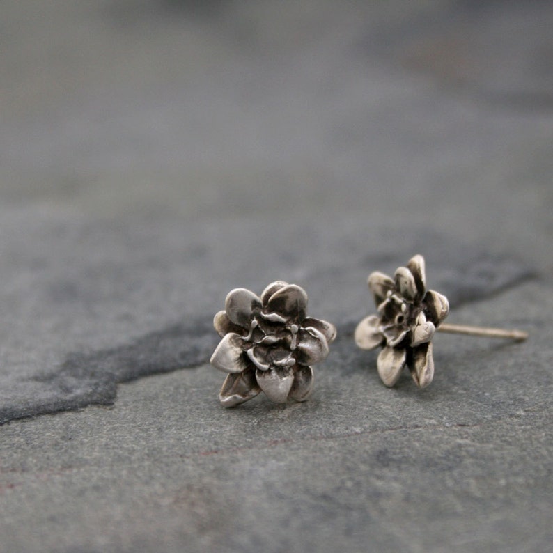 Lotus Flower Earrings, Sterling Silver Stud Earrings, Floral Botanical Post Earrings, Dimensional Lotus Blossom Studs image 3