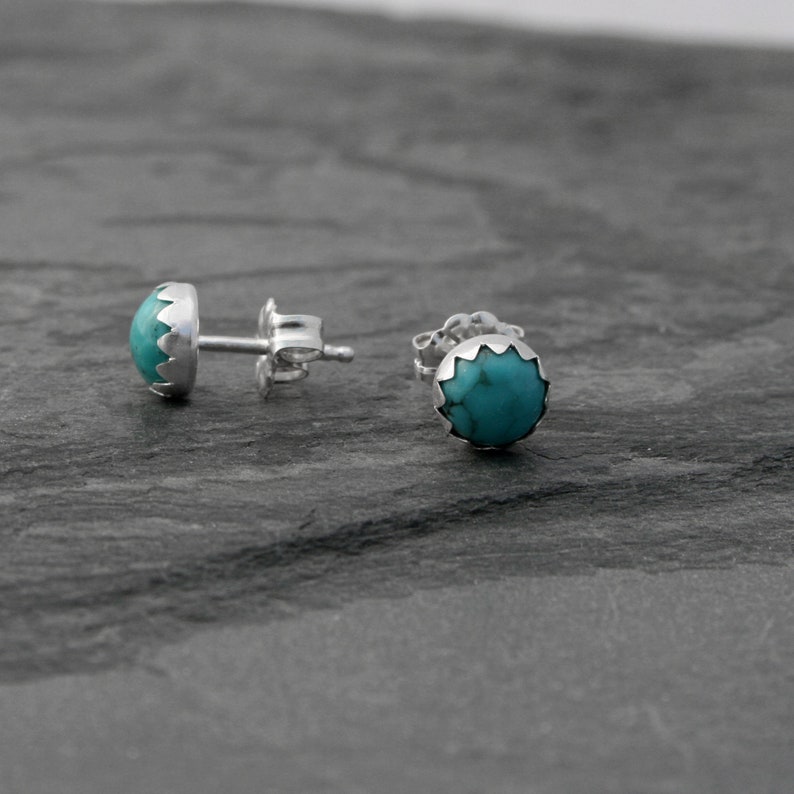 Turquoise Sterling Silver Stud Earrings, Natural Turquoise Gemstone Earrings, 6mm Round Cabochon, You Choose the of Pair of Post Earrings image 7