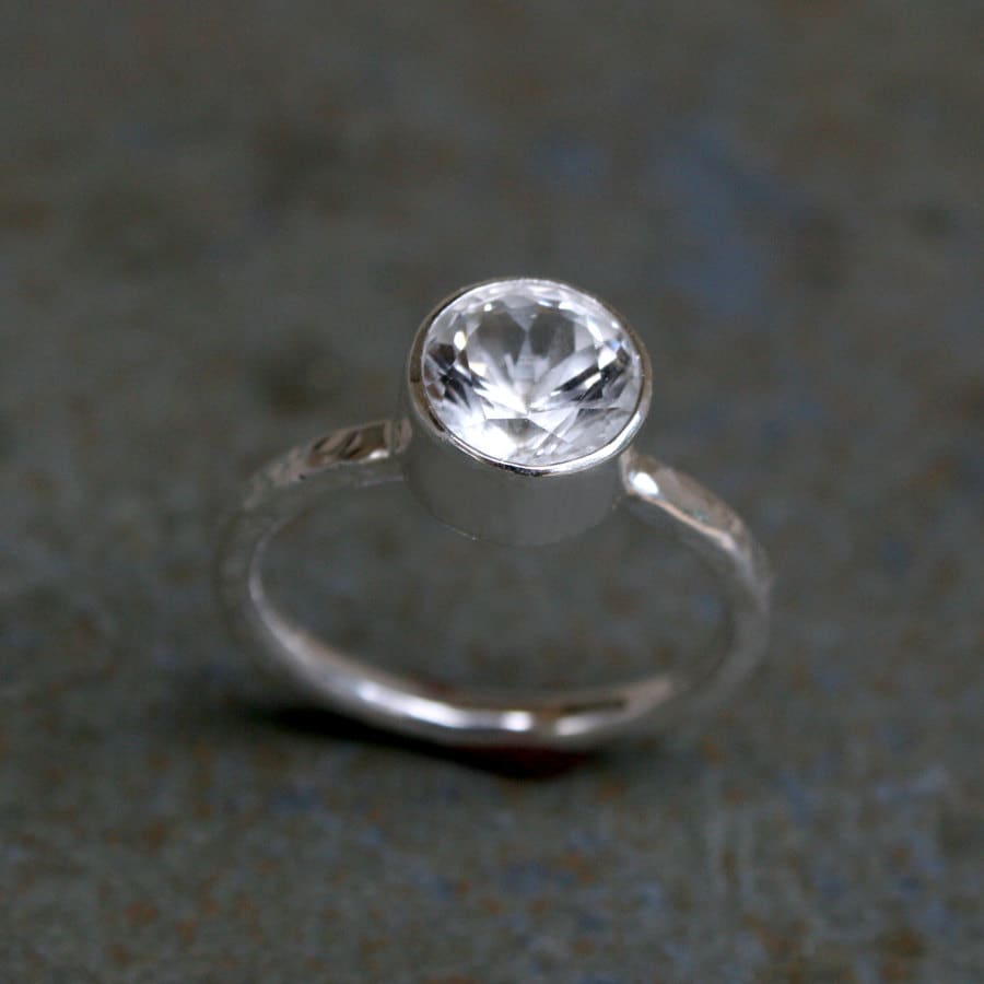 Clear White Topaz Sterling Silver Ring 8mm Brilliant Cut - Etsy