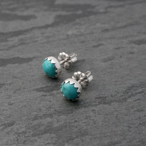 Turquoise Sterling Silver Stud Earrings, Natural Turquoise Gemstone Earrings, 6mm Round Cabochon, You Choose the of Pair of Post Earrings image 3