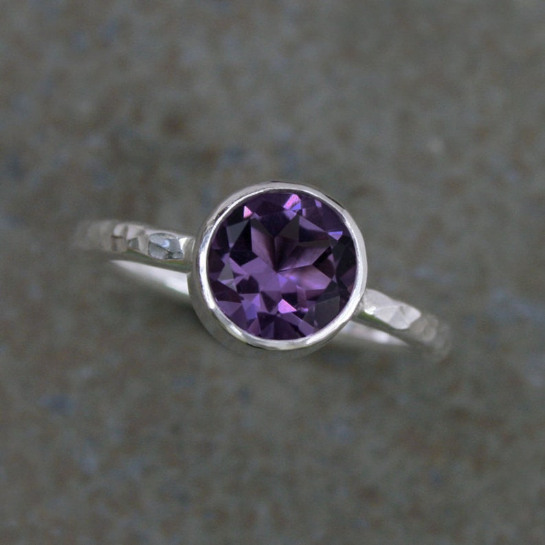Purple Amethyst Statement Ring Sterling Silver Faceted 8mm Etsy