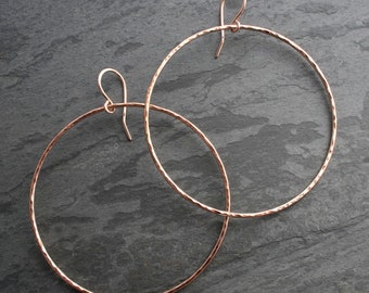 Large Eternity Earrings, 14k Rose Gold Filled Hoops, Round Hammered Texture Dangle Hoops 14 Karat Rose Gold Filled Round Minimalist Ear Wire