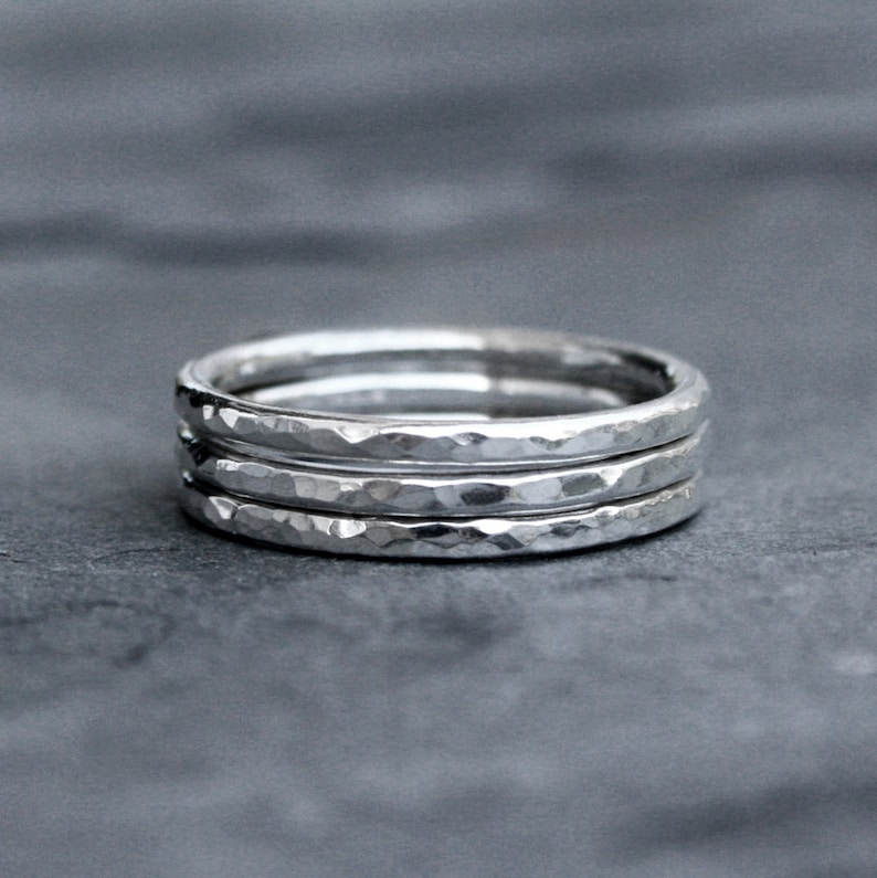 Sterling Silver Stacking Rings Stack of Three Hammered Ring - Etsy