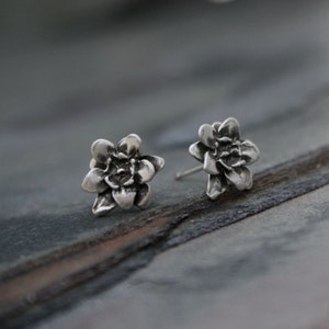 Lotus Flower Earrings, Sterling Silver Stud Earrings, Floral Botanical Post Earrings, Dimensional Lotus Blossom Studs image 1