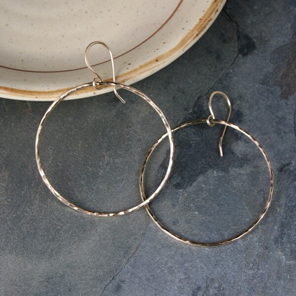 Large Hammered Wire Diamond Earrings  in 14k Gold FIll main image 0