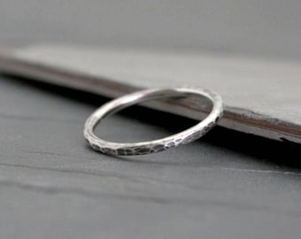 Hammered Sterling Silver Stacking Ring Band: Antiqued Rustic Finish