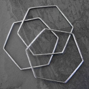 Handmade Sterling Silver Hexagon Bangle Set: Textured Stacking Bracelets