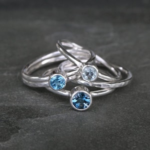 Blue Topaz Stacking Rings, Set of 5 Sterling Silver Faceted Gemstone Rings, London Blue Topaz, Swiss Blue Topaz, Sky Blue Topaz Ocean Blue image 2