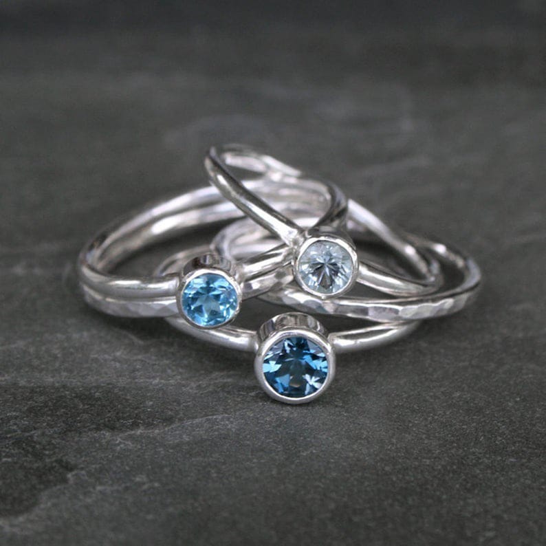 Blue Topaz Stacking Rings Set of 5 Sterling Silver Faceted - Etsy